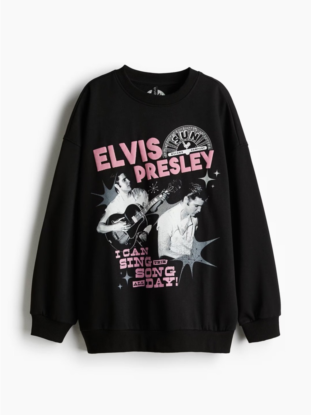 H&M Black Sweatshirt with Pink & White Elvis Presley Graphic
